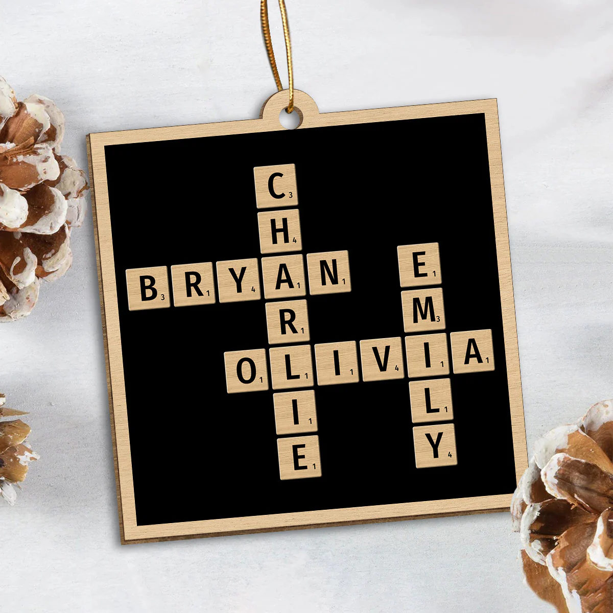 Family Crossword Puzzle Art Photo Inserted Personalized Double Sided Wooden Ornament - Image 6