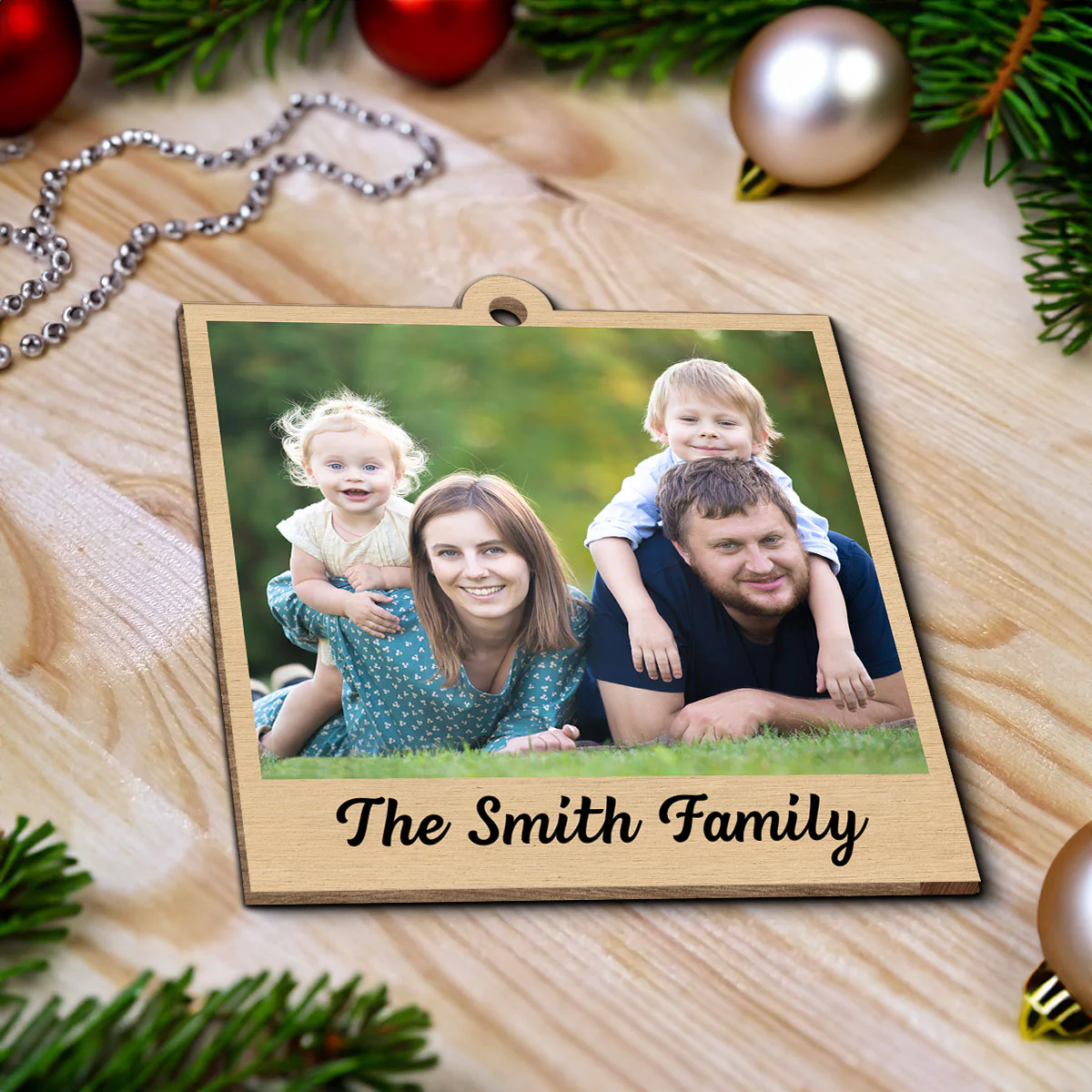 Family Crossword Puzzle Art Photo Inserted Personalized Double Sided Wooden Ornament - Image 7