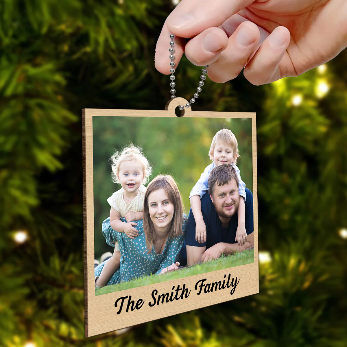Family Crossword Puzzle Art Photo Inserted Personalized Double Sided Wooden Ornament - Image 8