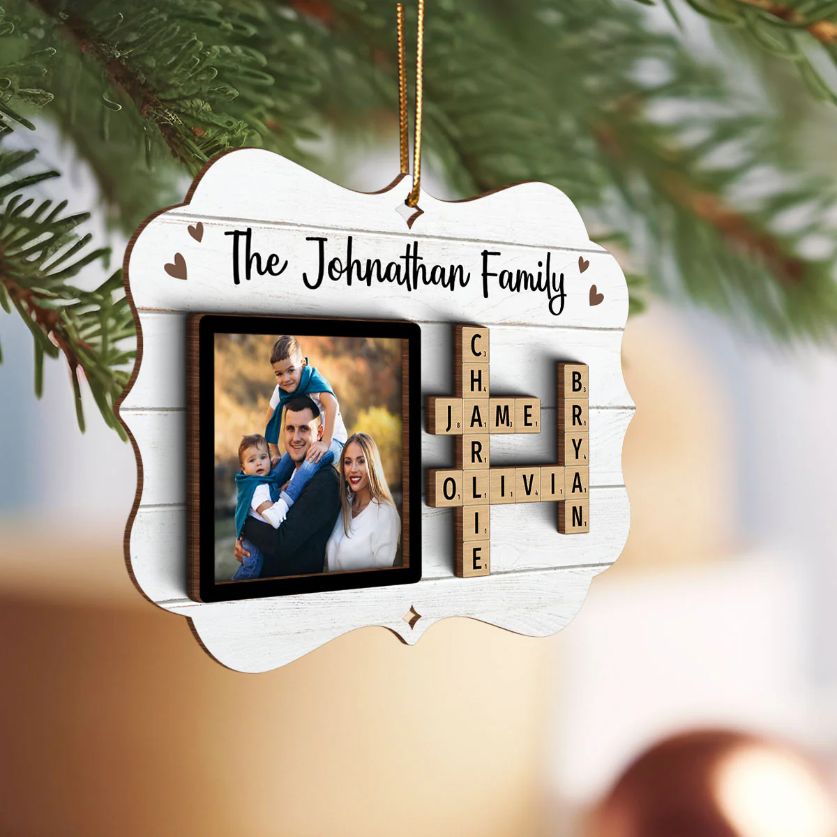 Family Crossword Puzzle Art Personalized Christmas Photo Frame Ornament, Hanging Photo Car Ornament, First Car Gift, Test Pass Gift - Image 3