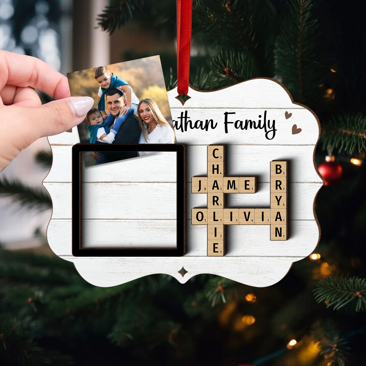 Family Crossword Puzzle Art Personalized Christmas Photo Frame Ornament, Hanging Photo Car Ornament, First Car Gift, Test Pass Gift - Image 4