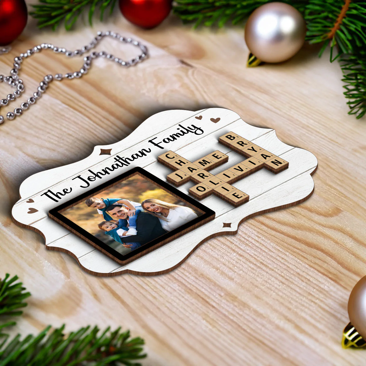 Family Crossword Puzzle Art Personalized Christmas Photo Frame Ornament, Hanging Photo Car Ornament, First Car Gift, Test Pass Gift - Image 5