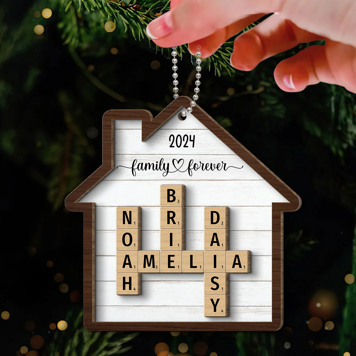 Family Crossword Puzzle Art Personalized House Shaped 2-Layer Wooden Ornament - Image 3