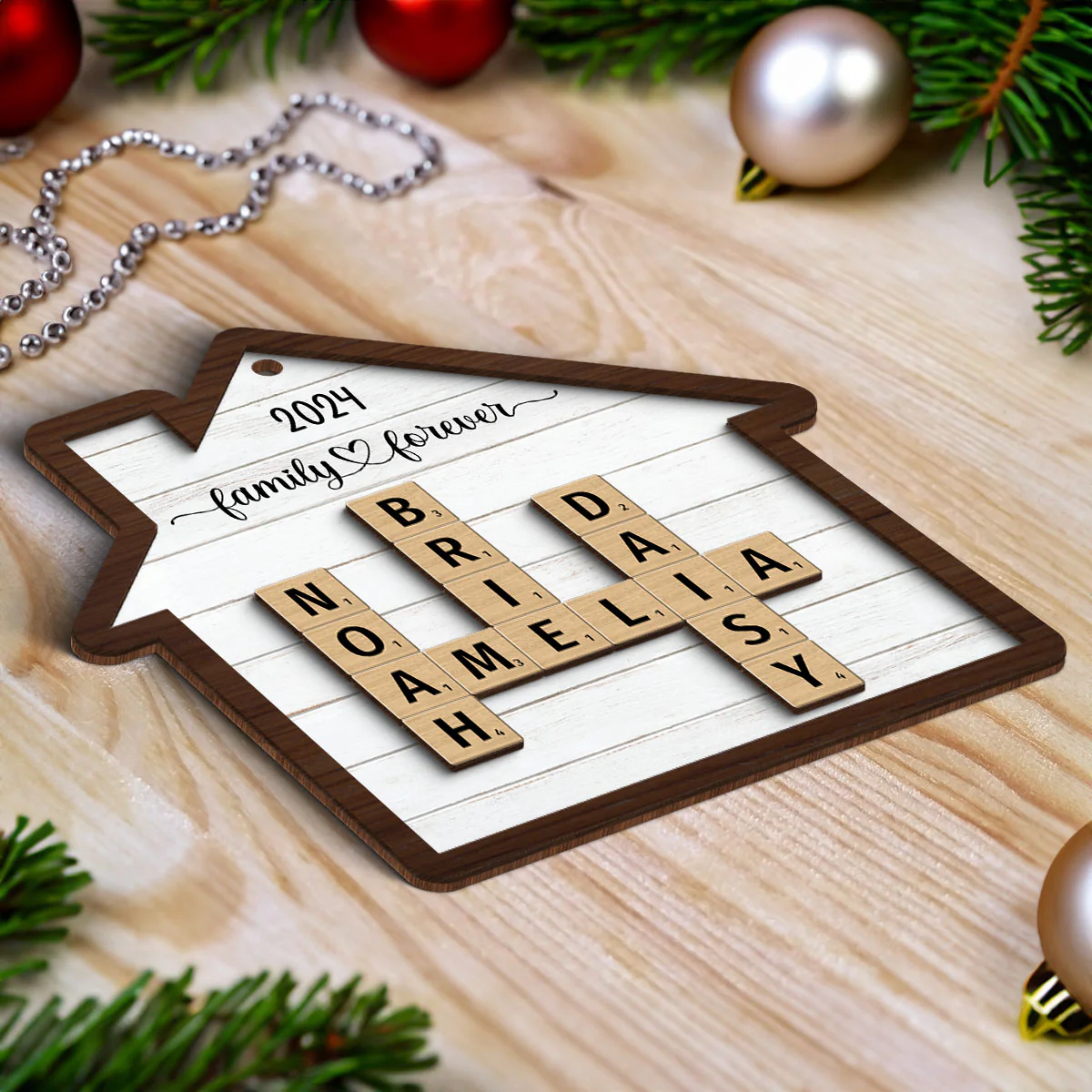 Family Crossword Puzzle Art Personalized House Shaped 2-Layer Wooden Ornament - Image 4