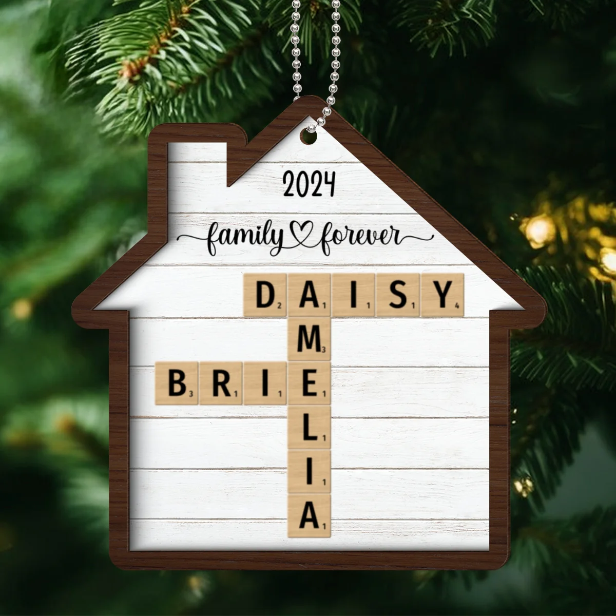 Family Crossword Puzzle Art Personalized House Shaped 2-Layer Wooden Ornament - Image 9