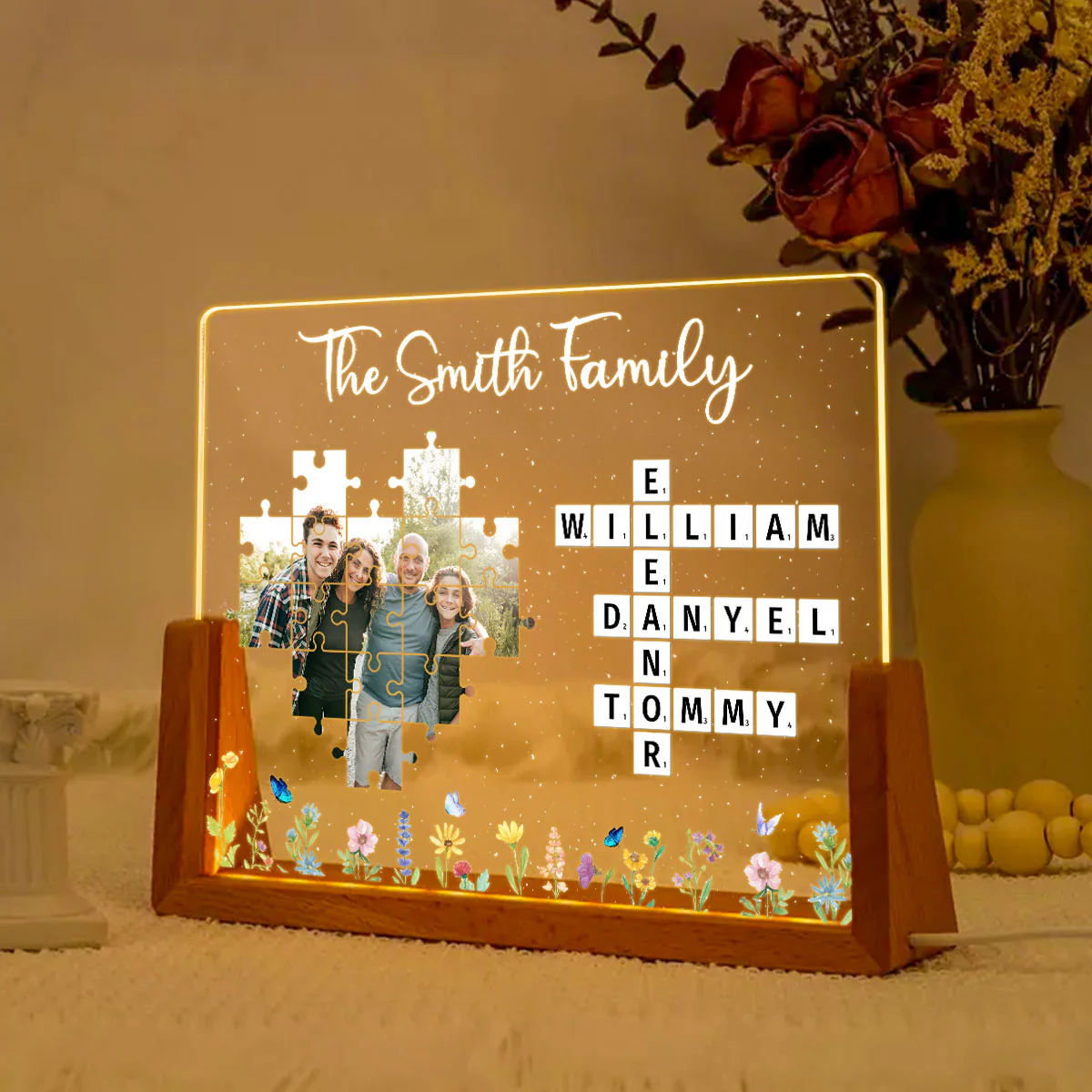 Family Crossword Puzzle Photo Uploaded Personalized U-Base Acrylic LED Night Light, Gift for Mom, Dad, Grandma - Image 7