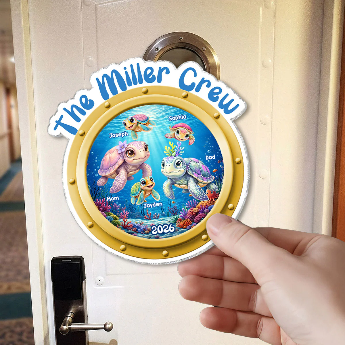 Family Cruise Crew Porthole Turtle Family - Personalized Cruise Ship Door Magnet - Cruise Trip Keepsake - Image 2