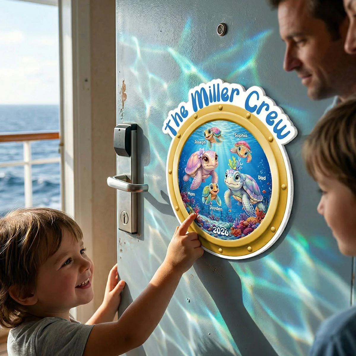 Family Cruise Crew Porthole Turtle Family - Personalized Cruise Ship Door Magnet - Cruise Trip Keepsake - Image 4