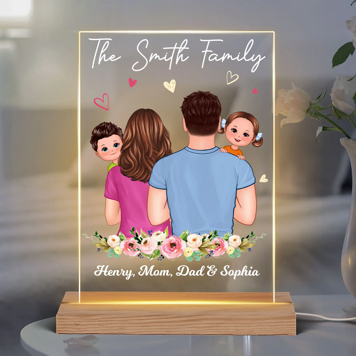 Family Dad Mom Carrying On Kids Personalized Acrylic LED Night Light - Image 3