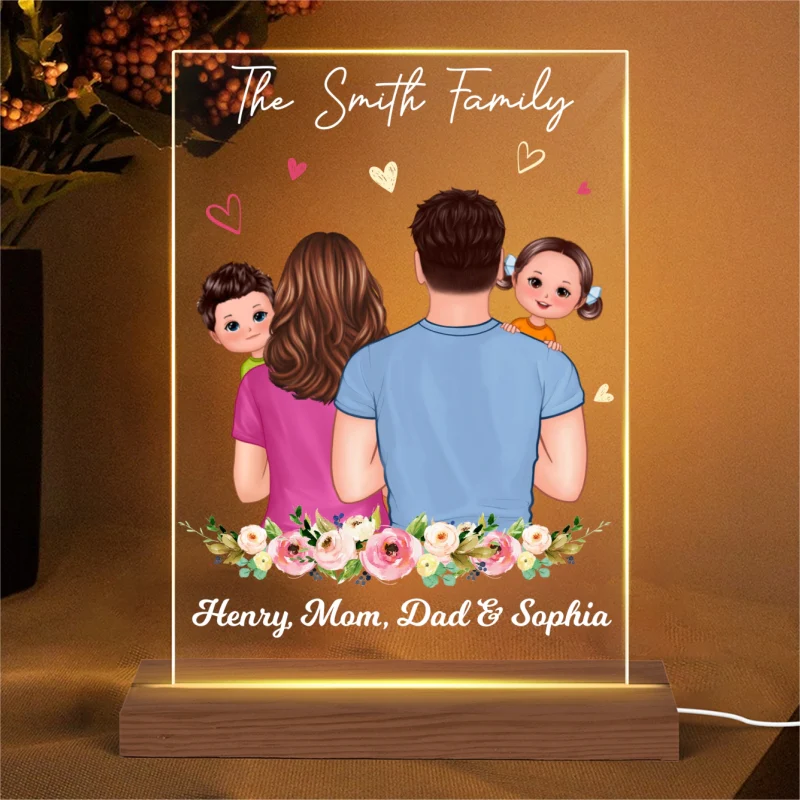 Family Dad Mom Carrying On Kids Personalized Acrylic LED Night Light - Image 4