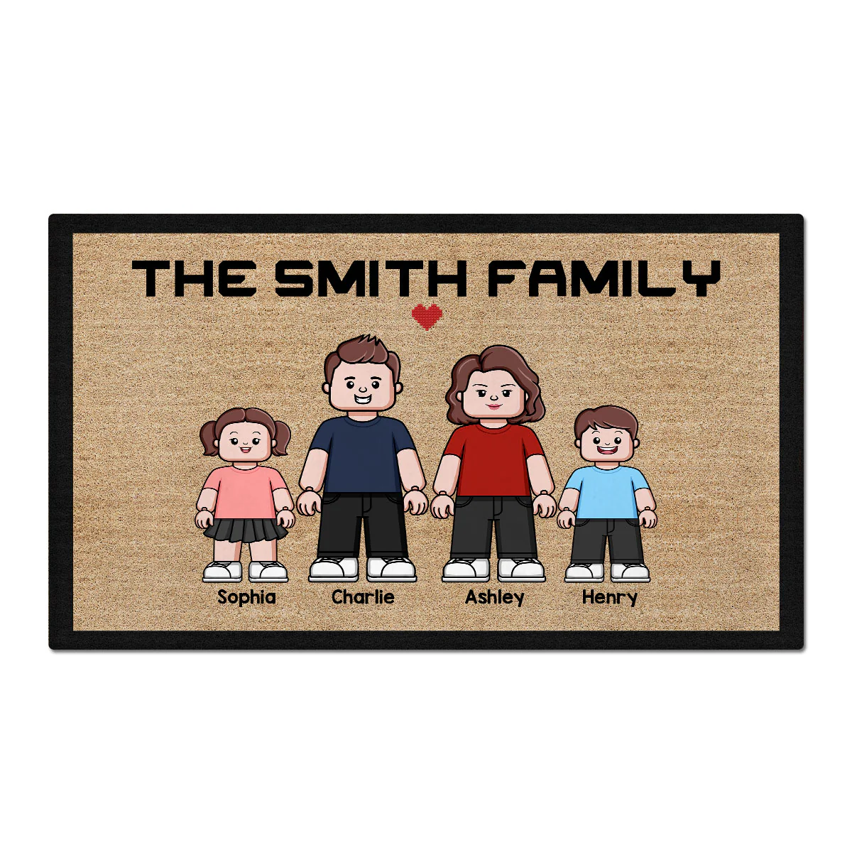 Family Dad Mom Kids Block Characters Personalized Doormat - Image 2