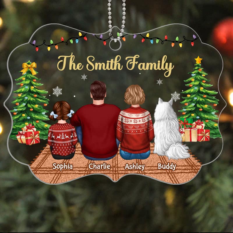 Family Dad Mom Kids Dogs Cats In House Christmas Personalized Acrylic Ornament
