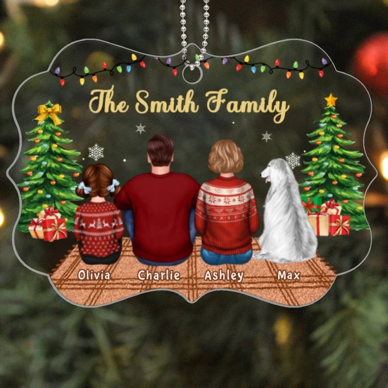 Family Dad Mom Kids Dogs Cats In House Christmas Personalized Acrylic Ornament - Image 4