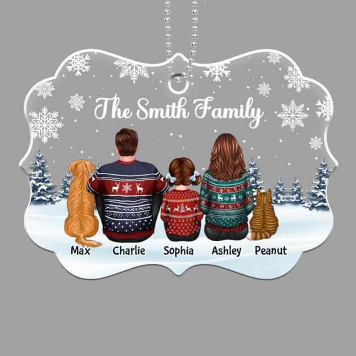 Family Dad Mom Kids Dogs Cats - Personalized Acrylic Ornament - Image 3