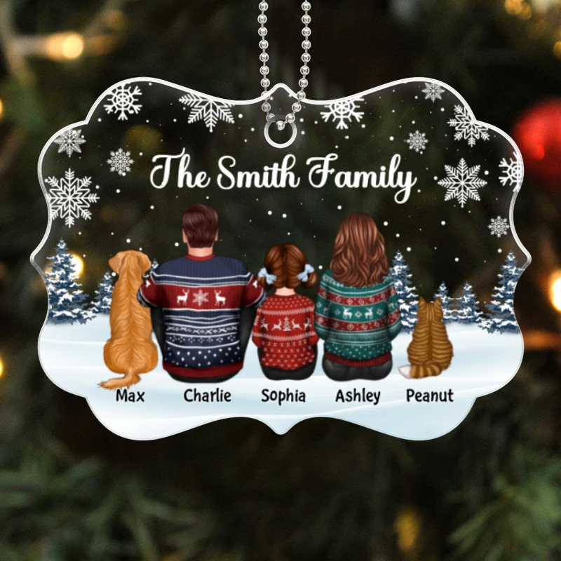 Family Dad Mom Kids Dogs Cats - Personalized Acrylic Ornament - Image 4