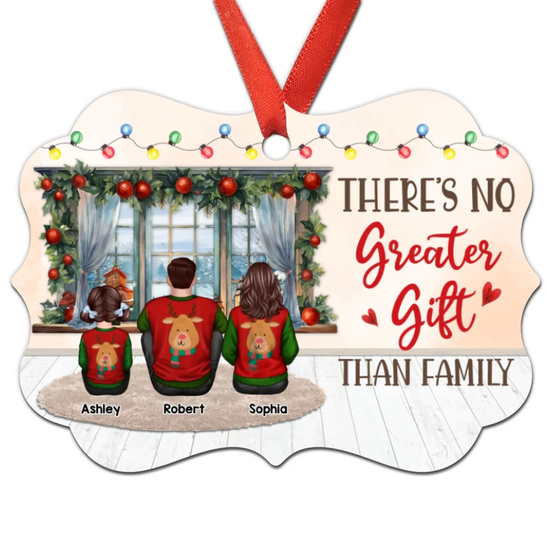 Family Dad Mom Kids Dogs Cats Sitting By Window Personalized Christmas Ornament - Image 4