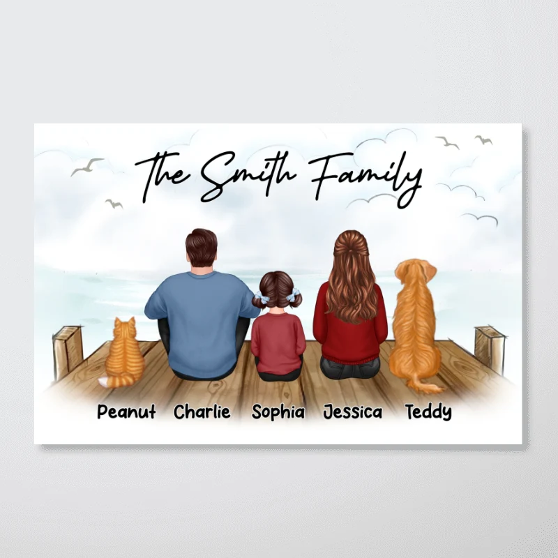 Family Dad Mom Kids Dogs Cats Sitting On The Bridge - Personalized Poster - Gift For Dad, Gift For Husband, Gift For Grandpa - Image 5
