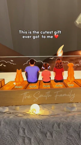 Family Sitting On The Bridge Personalized Acrylic Block LED Night Light, Gift For Family - Image 2