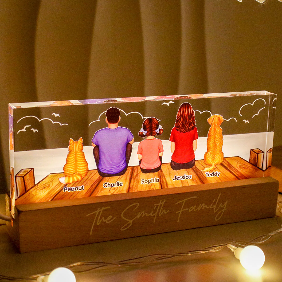 Family Sitting On The Bridge Personalized Acrylic Block LED Night Light, Gift For Family - Image 3
