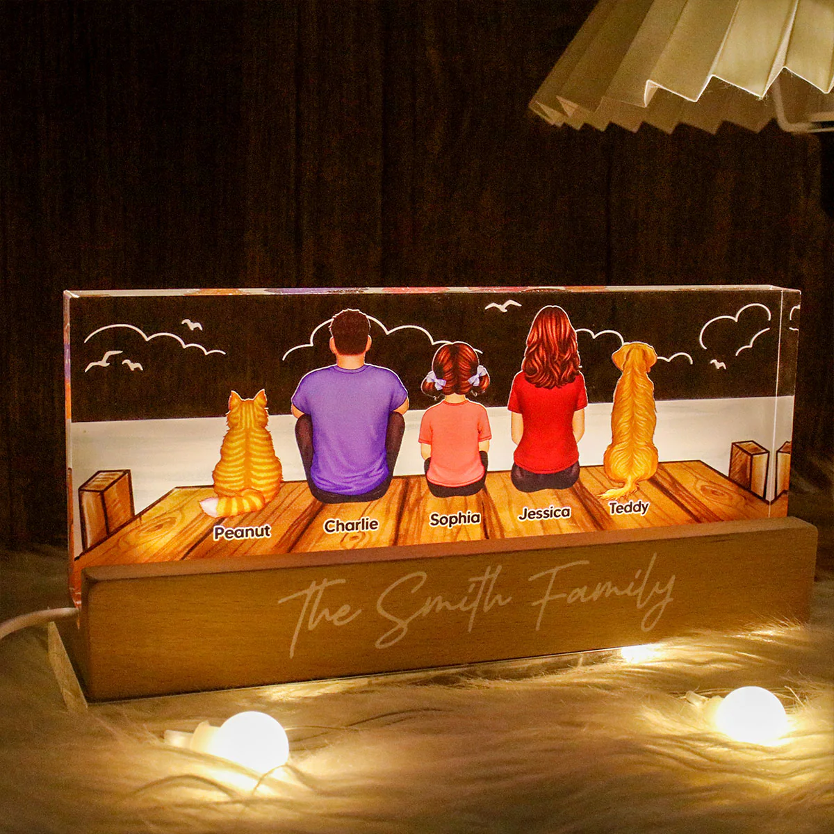 Family Sitting On The Bridge Personalized Acrylic Block LED Night Light, Gift For Family - Image 6