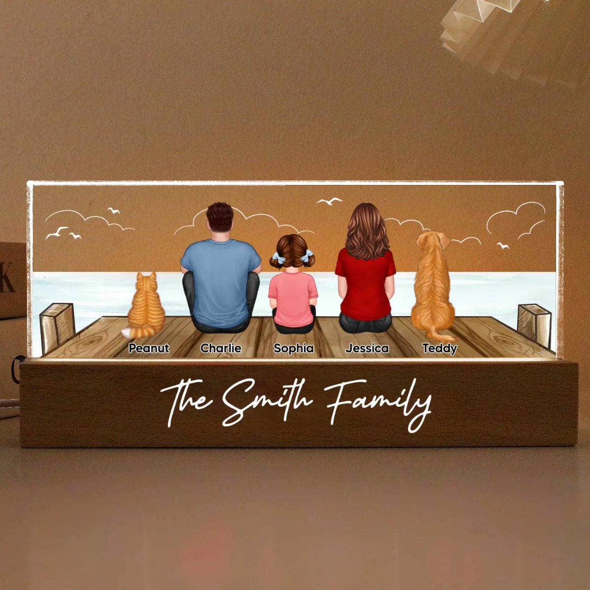 Family Sitting On The Bridge Personalized Acrylic Block LED Night Light, Gift For Family - Image 7