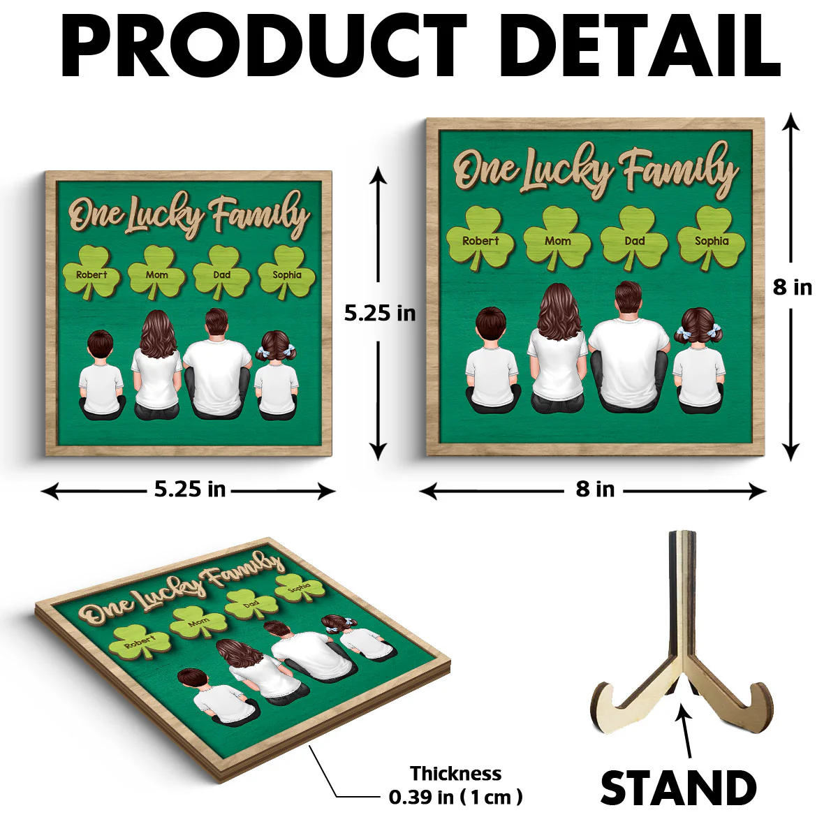 Family Dad Mom Kids Dogs Cats St. Patrick‘s Day Personalized 2-Layer Wooden Plaque - Image 6