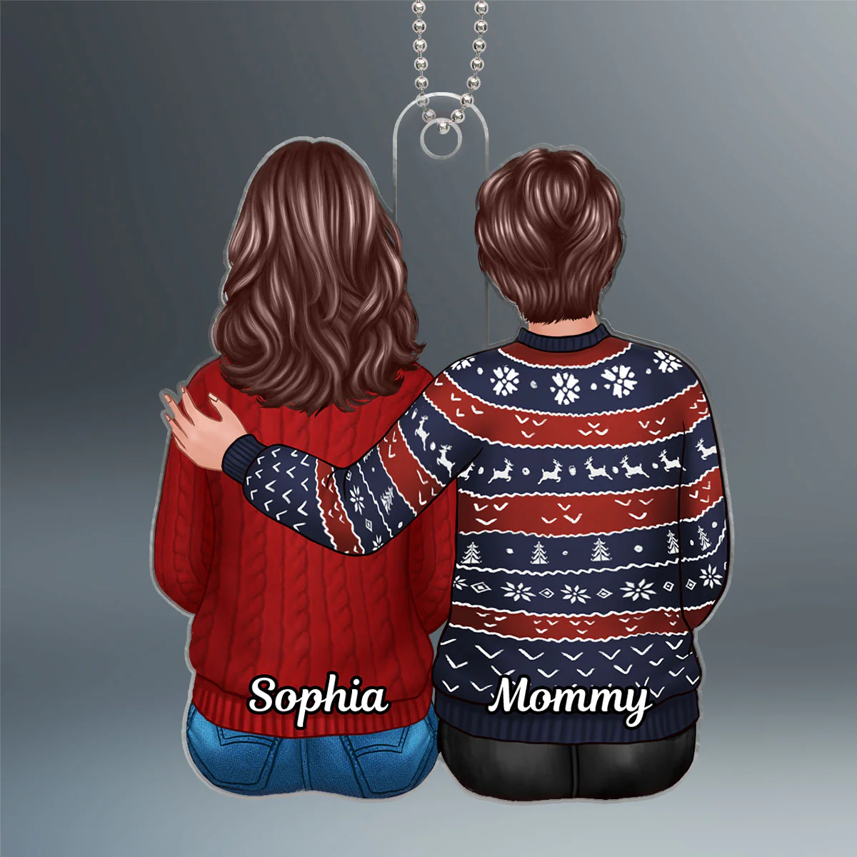 Family Dad Mom Son Daughter Sitting Hugging Christmas Gift Personalized Acrylic Ornament - Image 2