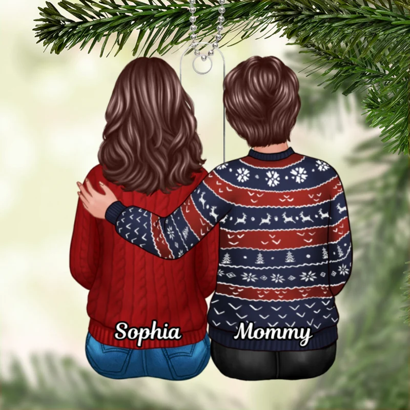 Family Dad Mom Son Daughter Sitting Hugging Christmas Gift Personalized Acrylic Ornament - Image 5