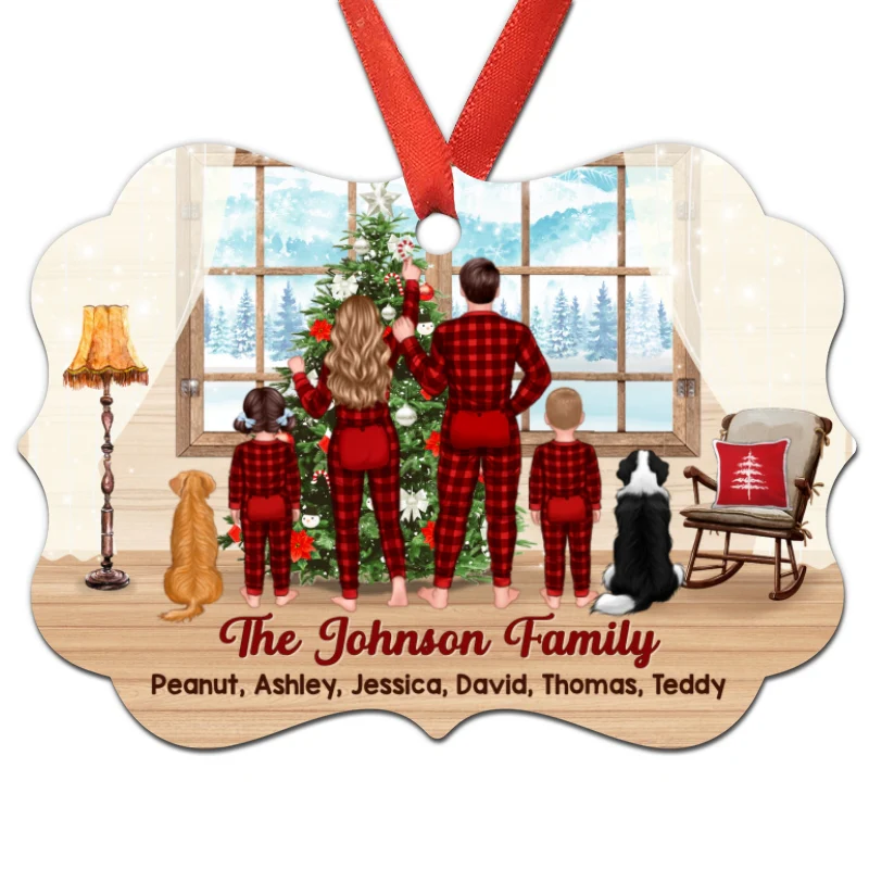Family Decorating Tree By Window Personalized Christmas Ornament - Image 3
