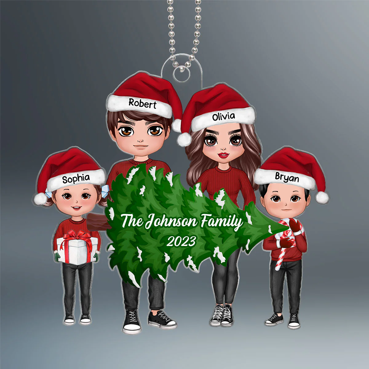 Family Decorating Tree Together Personalized Acrylic Ornament - Image 2