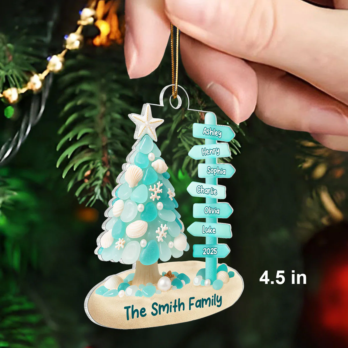 Family Direction Sign Post Sea Glass Pattern - Personalized Acrylic ornament - Christmas Gift for Family, for Her, for Him - Image 2
