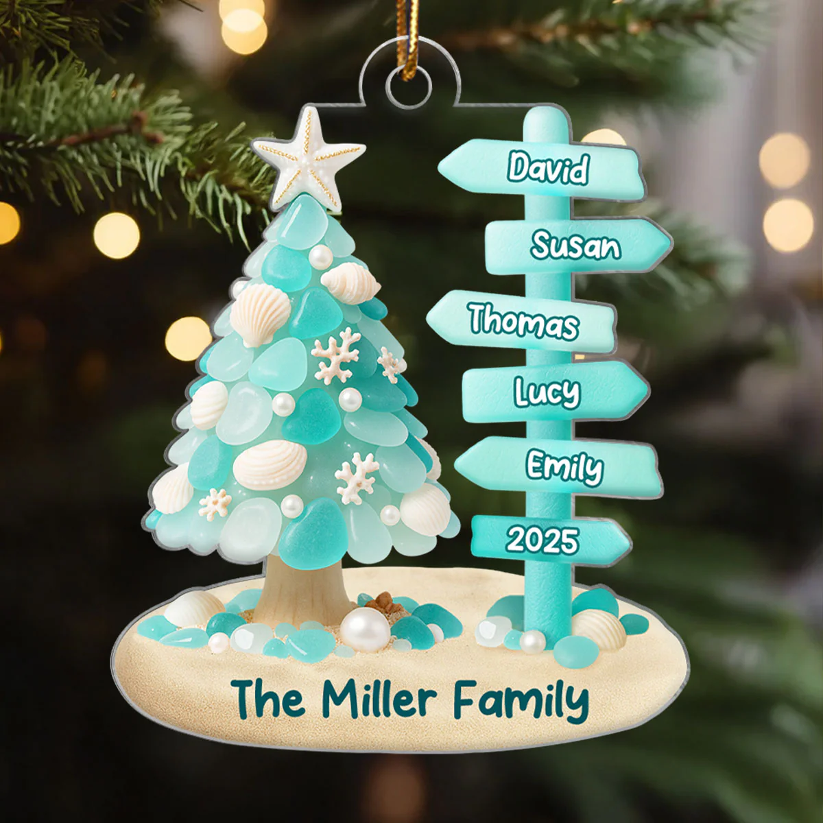 Family Direction Sign Post Sea Glass Pattern - Personalized Acrylic ornament - Christmas Gift for Family, for Her, for Him - Image 3