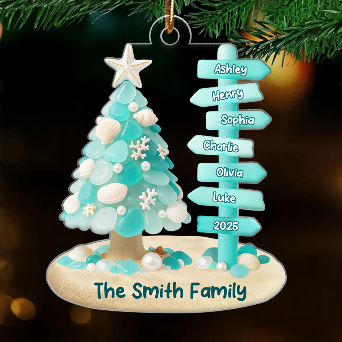 Family Direction Sign Post Sea Glass Pattern - Personalized Acrylic ornament - Christmas Gift for Family, for Her, for Him - Image 4