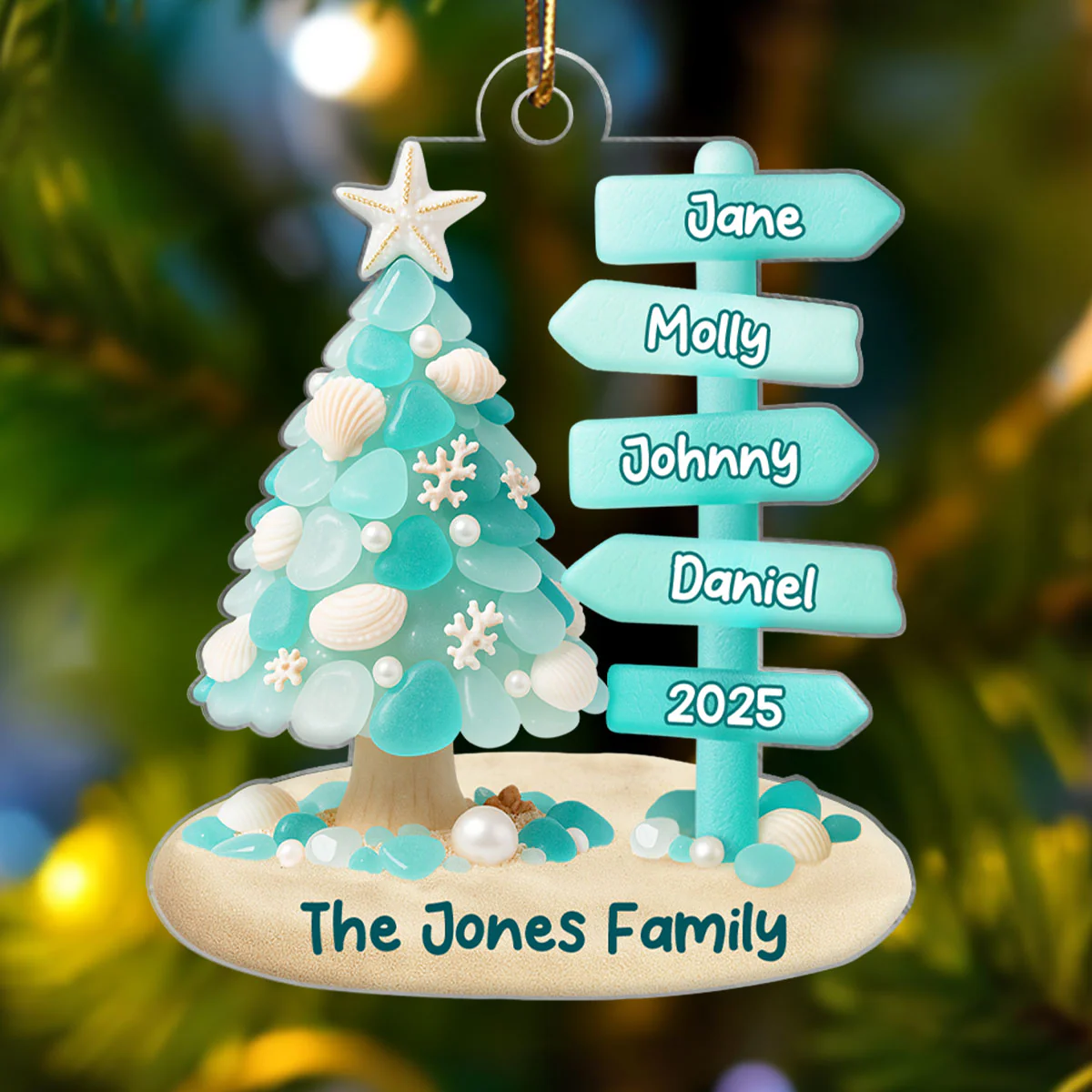 Family Direction Sign Post Sea Glass Pattern - Personalized Acrylic ornament - Christmas Gift for Family, for Her, for Him - Image 6