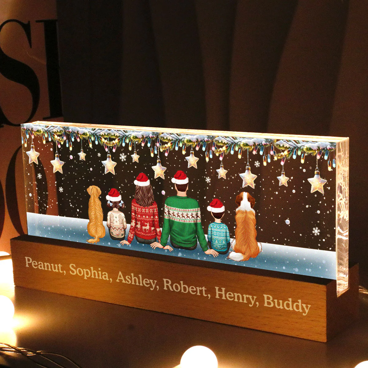 Family Dogs Cats Christmas Sitting Christmas Light Star Personalized Acrylic Block LED Night Light - Image 2