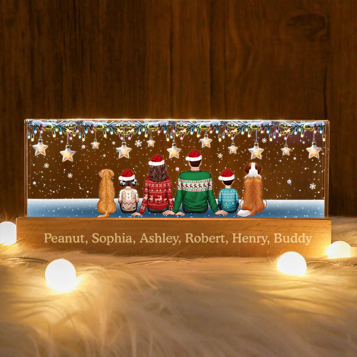 Family Dogs Cats Christmas Sitting Christmas Light Star Personalized Acrylic Block LED Night Light - Image 3