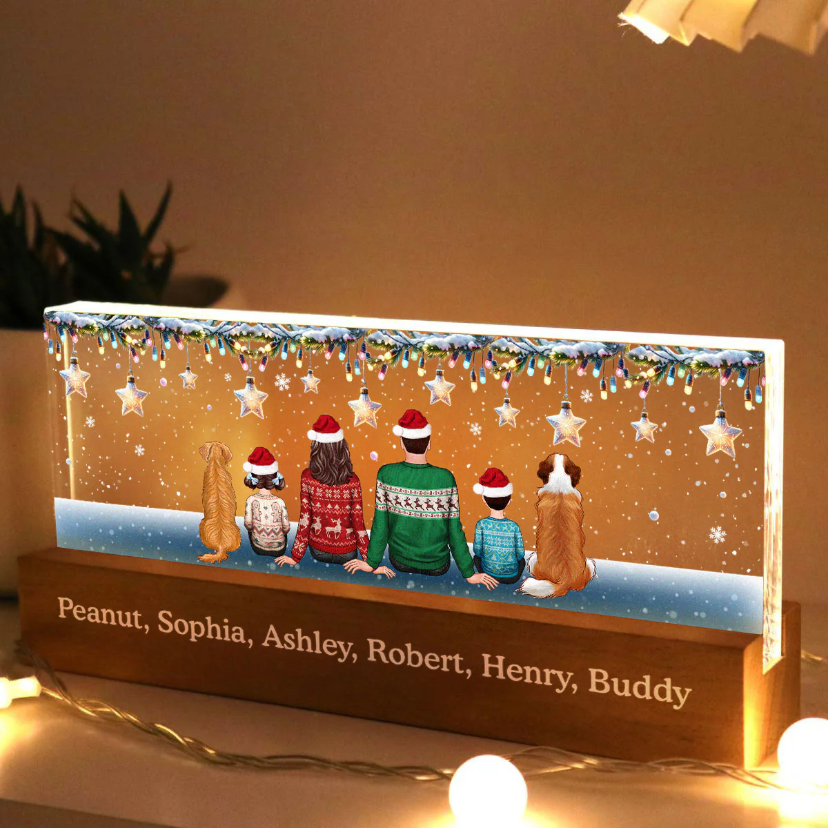 Family Dogs Cats Christmas Sitting Christmas Light Star Personalized Acrylic Block LED Night Light - Image 4