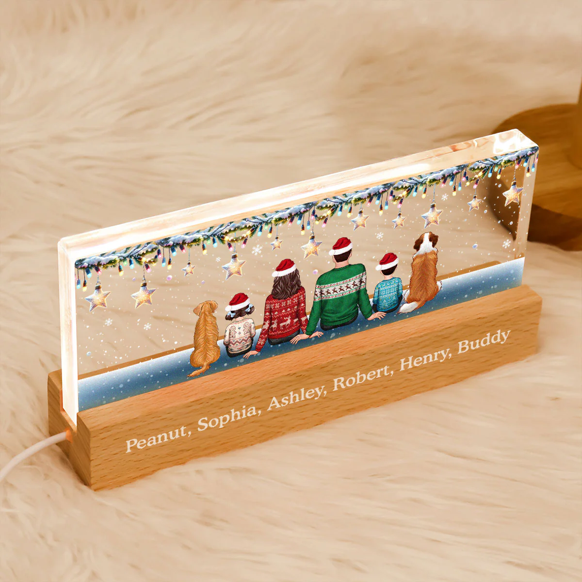 Family Dogs Cats Christmas Sitting Christmas Light Star Personalized Acrylic Block LED Night Light - Image 6
