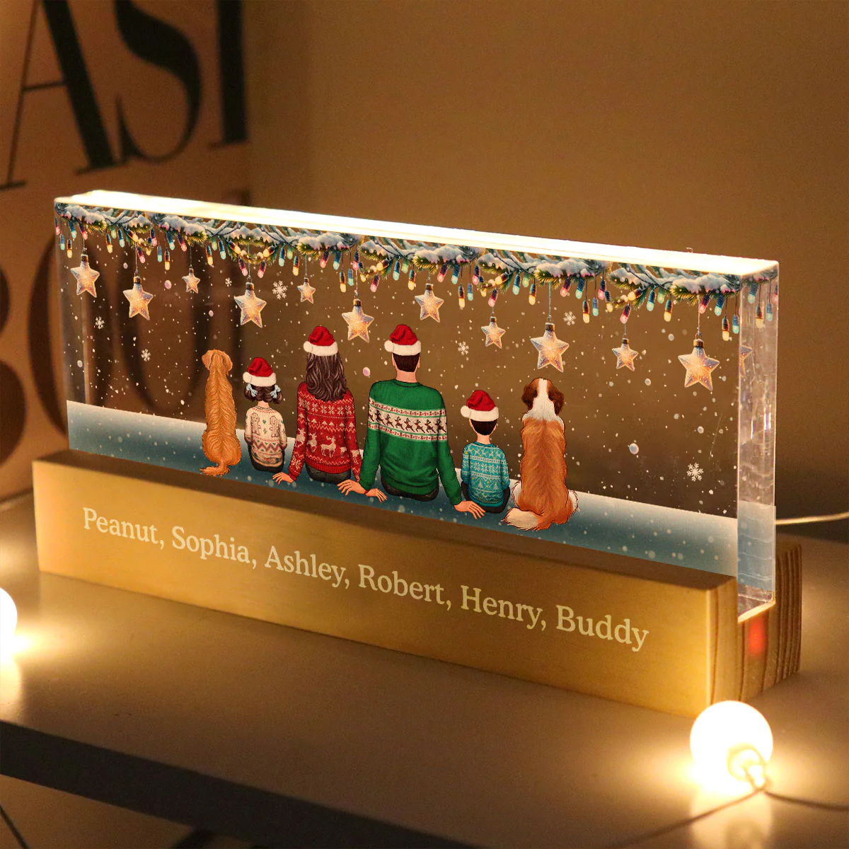 Family Dogs Cats Christmas Sitting Christmas Light Star Personalized Acrylic Block LED Night Light - Image 7