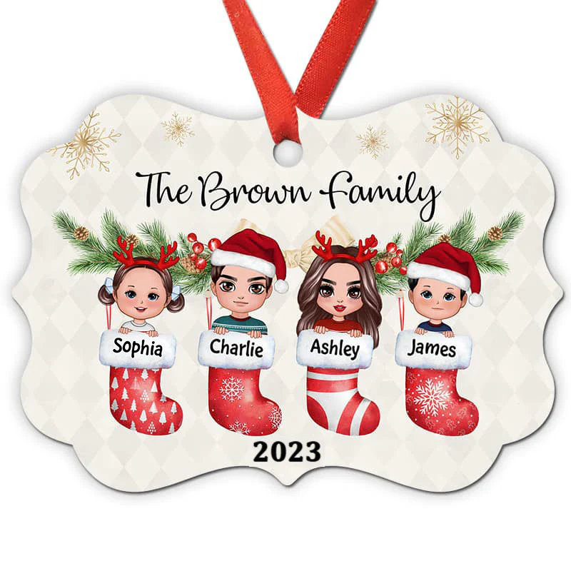 Family Dogs Cats Inside Stocking Personalized Christmas Ornament