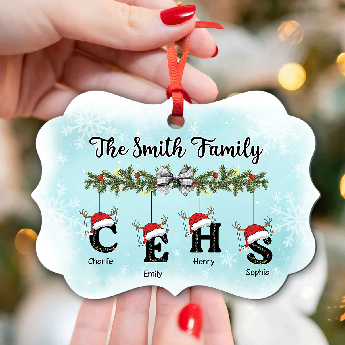 Family First Letter Name Christmas Personalized Aluminum Ornament - Image 3