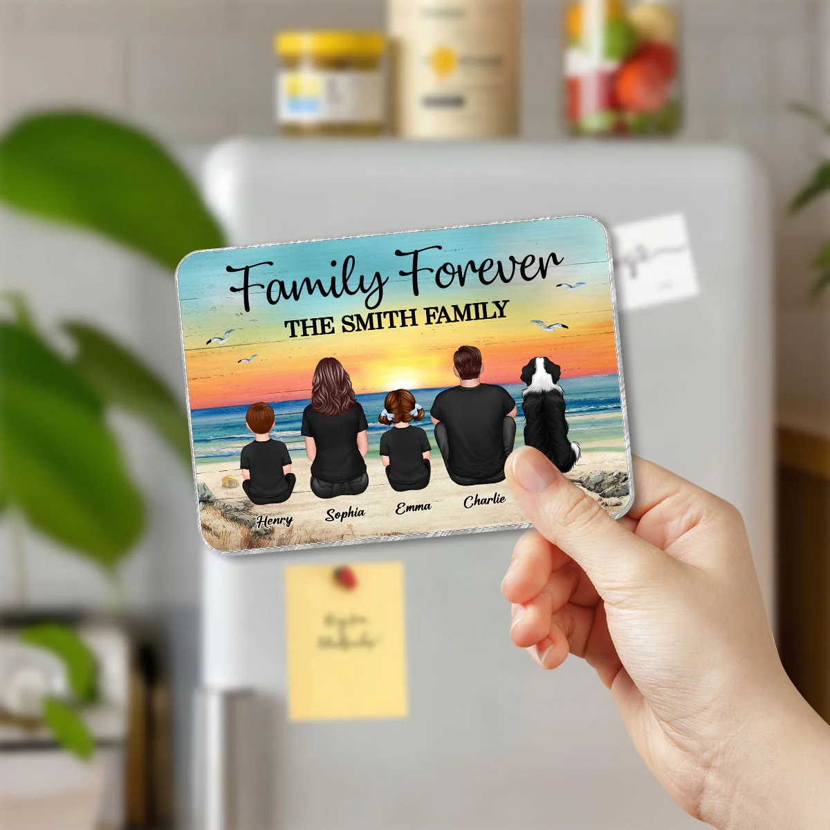 Family Forever Beach Landscape Personalized Acrylic Fridge Magnet, Gift For Family - Image 3