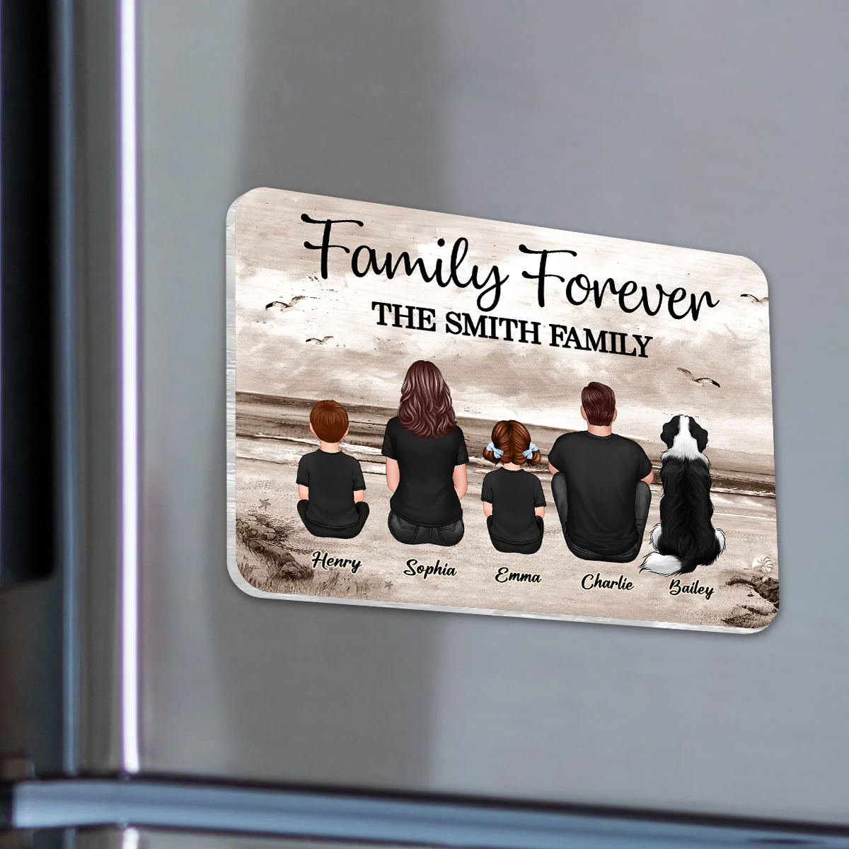 Family Forever Beach Landscape Personalized Acrylic Fridge Magnet, Gift For Family - Image 5