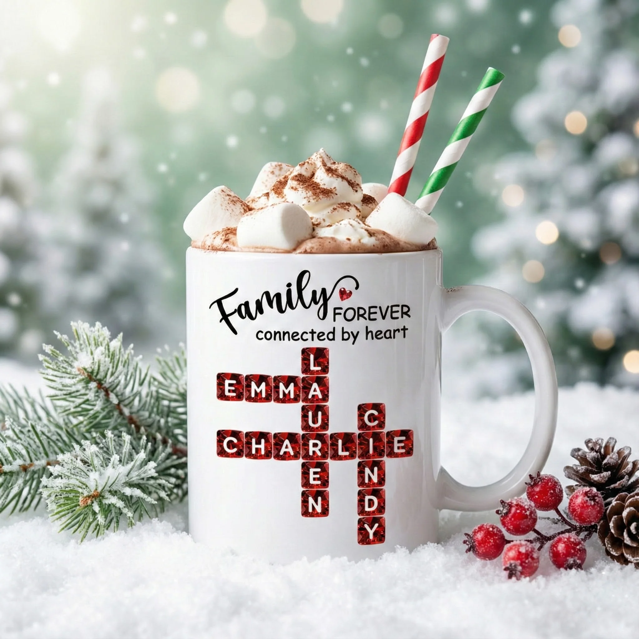 Family Forever Connected by Heart 3D Crystal Crossword - Personalized Mug - Sentimental Gift for for Loved Ones - Image 2