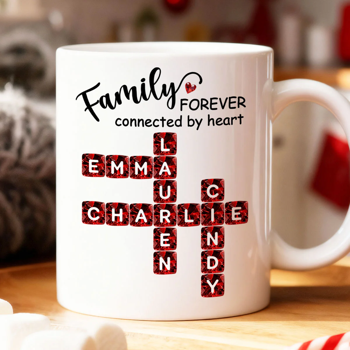 Family Forever Connected by Heart 3D Crystal Crossword - Personalized Mug - Sentimental Gift for for Loved Ones - Image 3