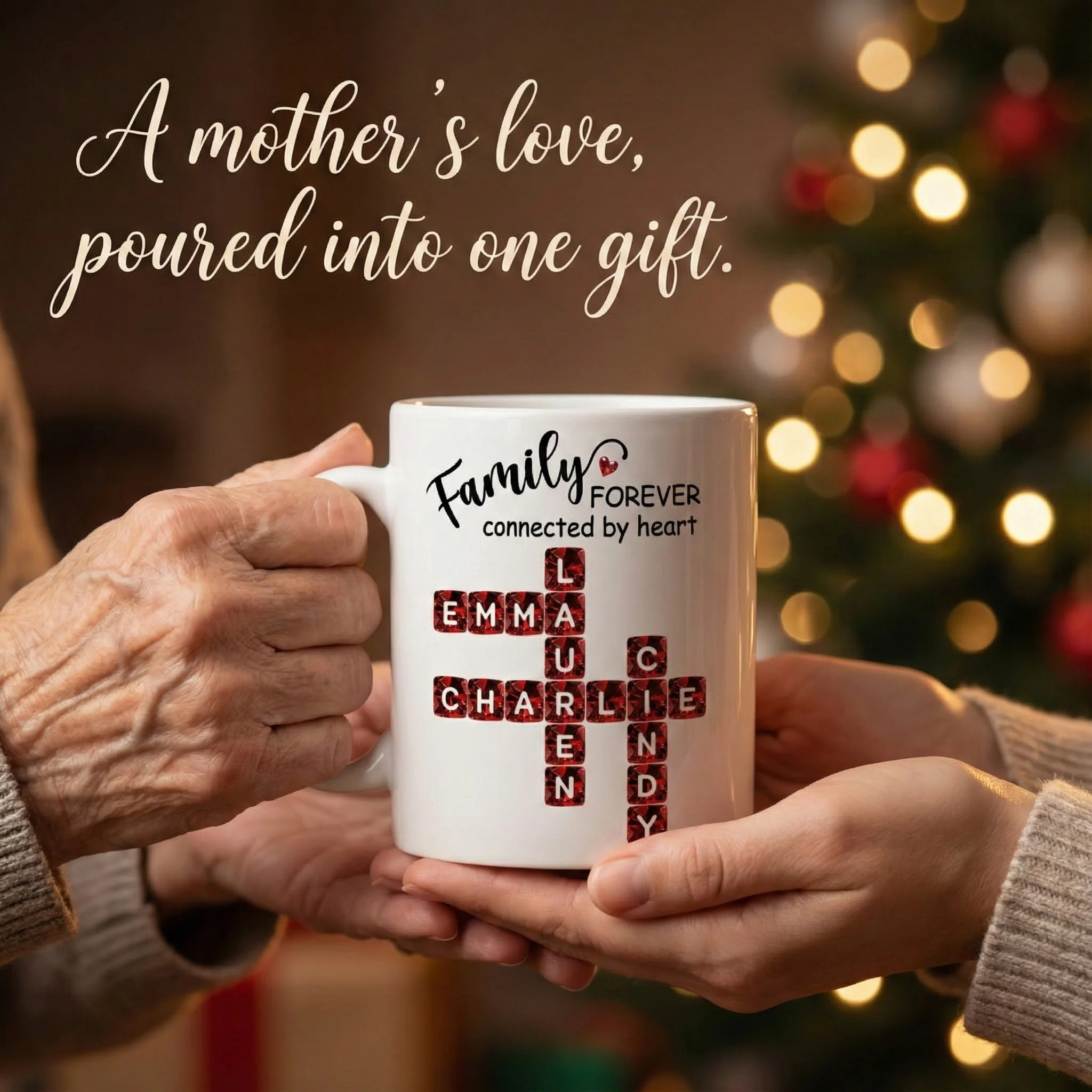 Family Forever Connected by Heart 3D Crystal Crossword - Personalized Mug - Sentimental Gift for for Loved Ones - Image 4