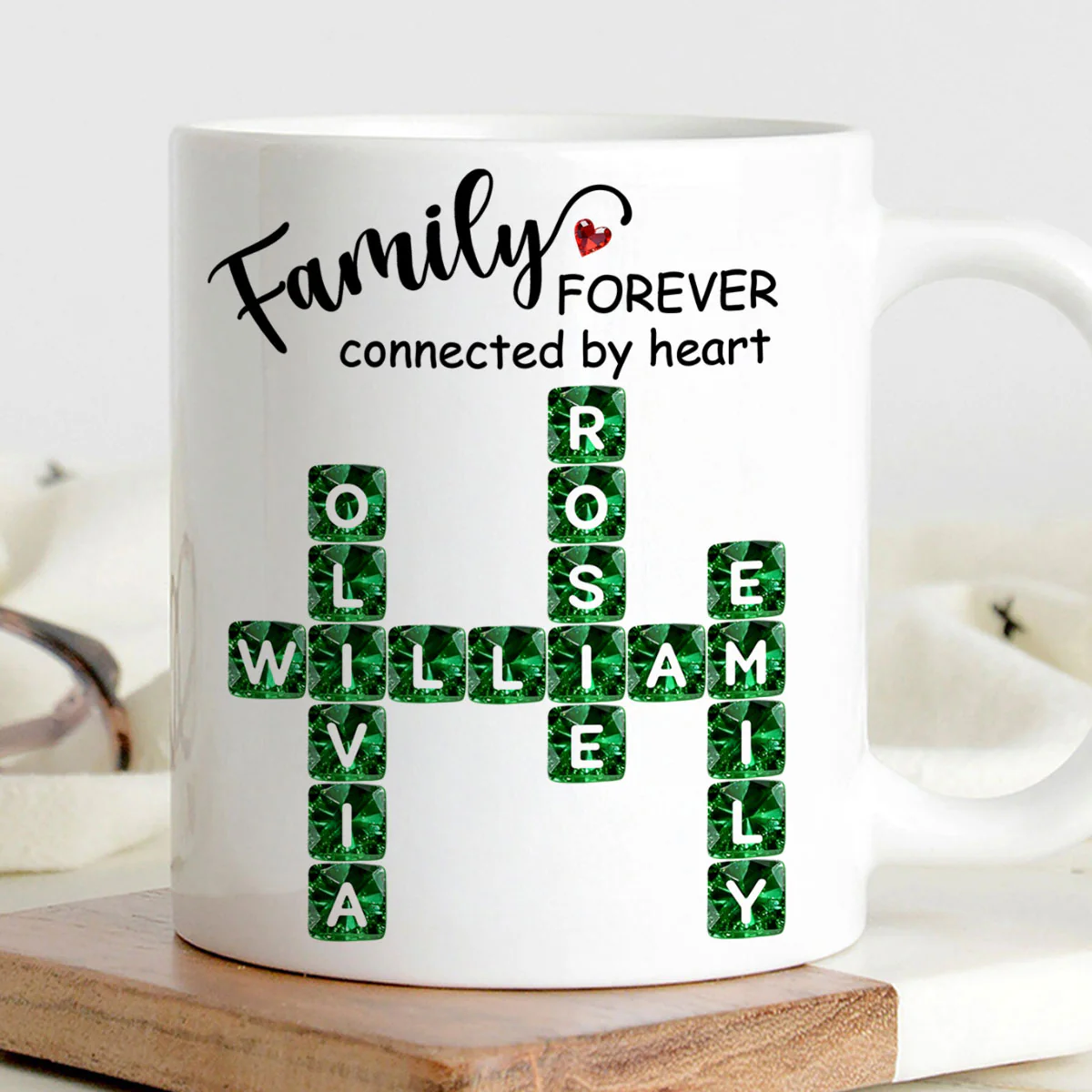Family Forever Connected by Heart 3D Crystal Crossword - Personalized Mug - Sentimental Gift for for Loved Ones - Image 5