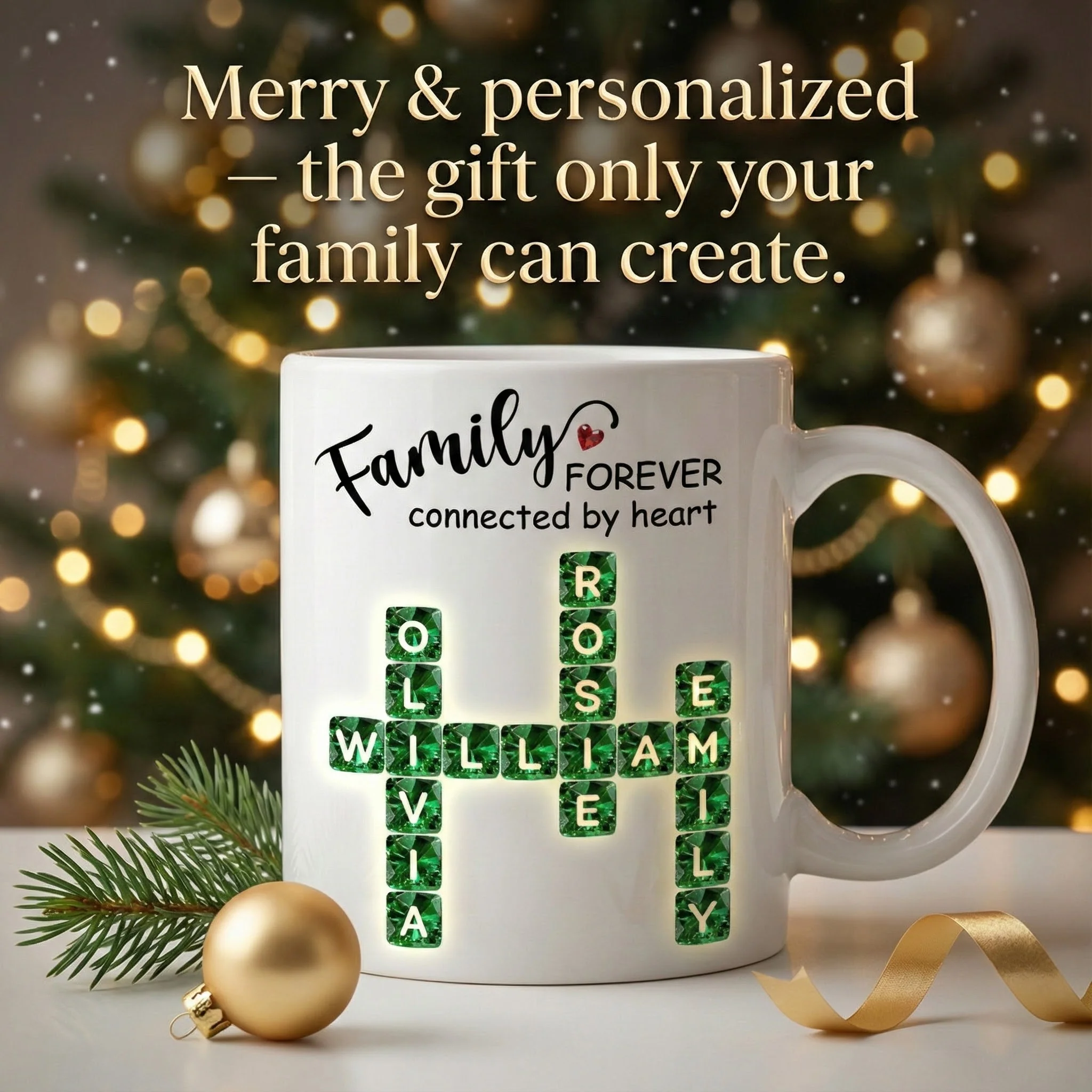 Family Forever Connected by Heart 3D Crystal Crossword - Personalized Mug - Sentimental Gift for for Loved Ones - Image 6