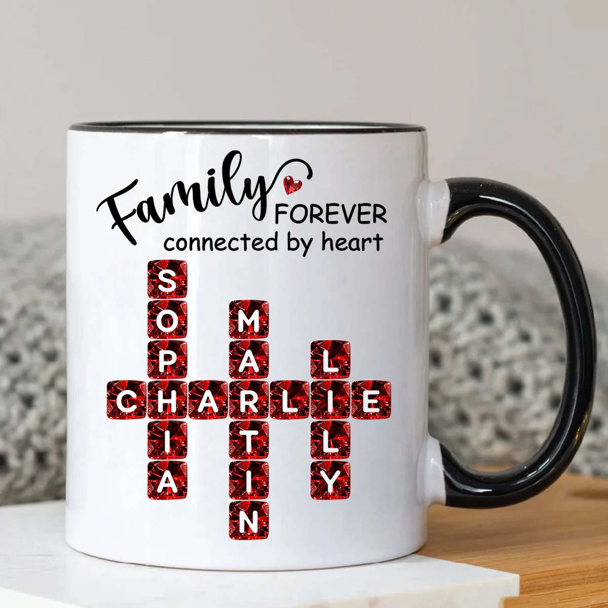Family Forever Connected by Heart 3D Crystal Crossword - Personalized Mug - Sentimental Gift for for Loved Ones - Image 7