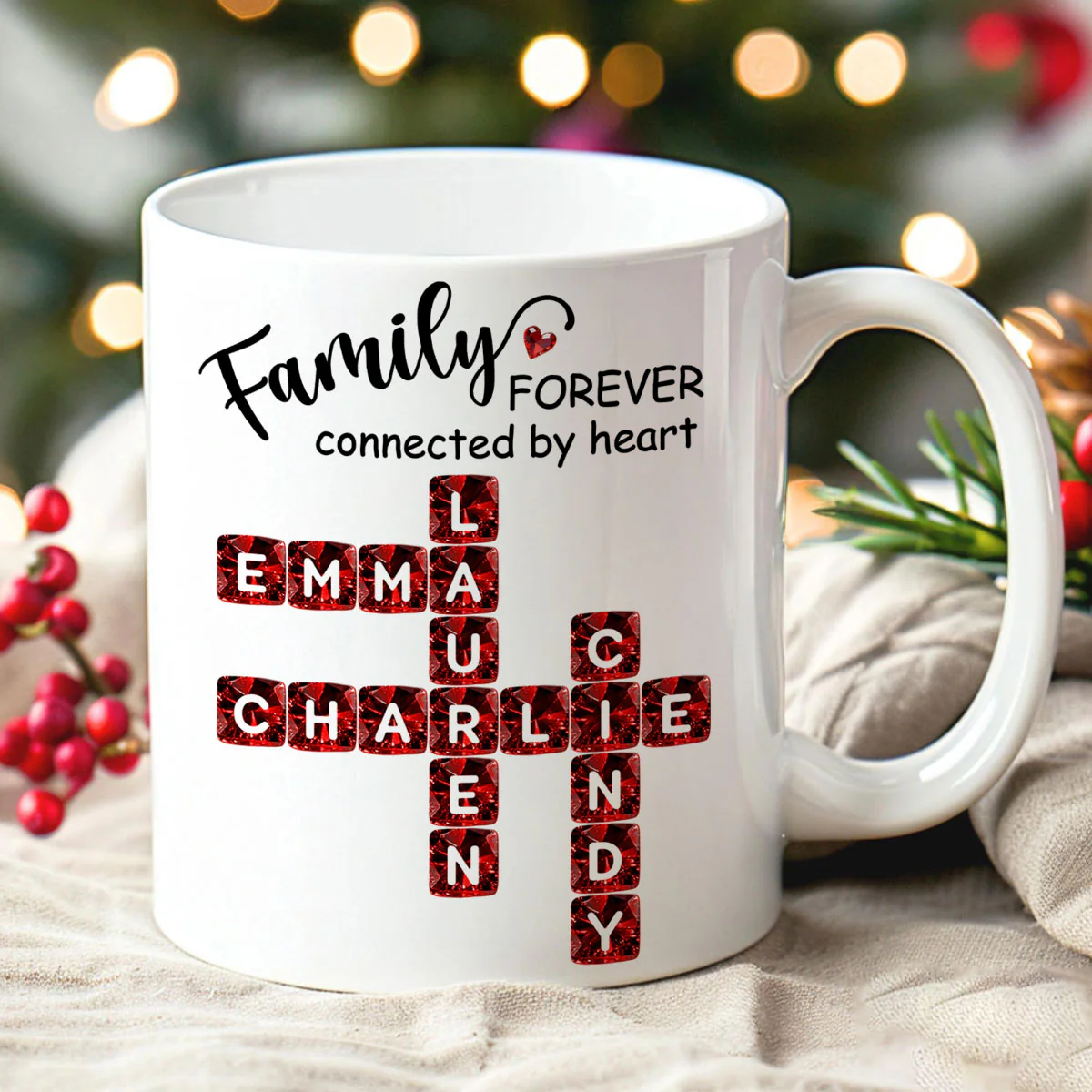 Family Forever Connected by Heart 3D Crystal Crossword - Personalized Mug - Sentimental Gift for for Loved Ones - Image 8